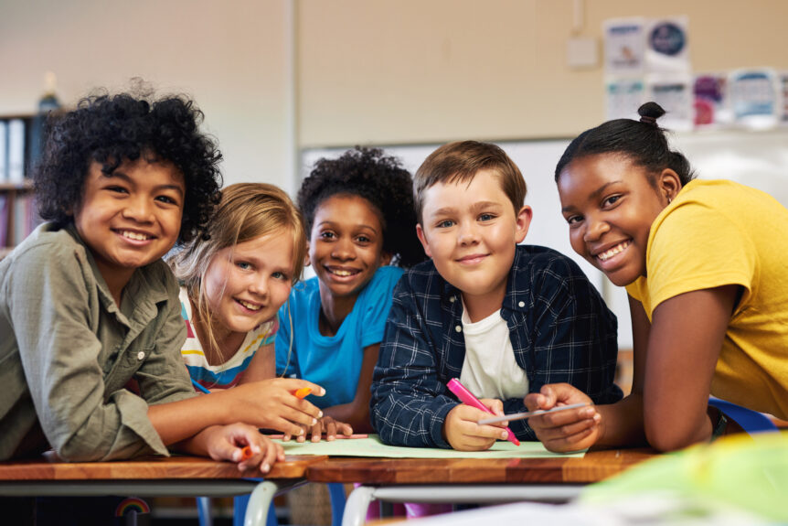 A picture showing a group of young students.